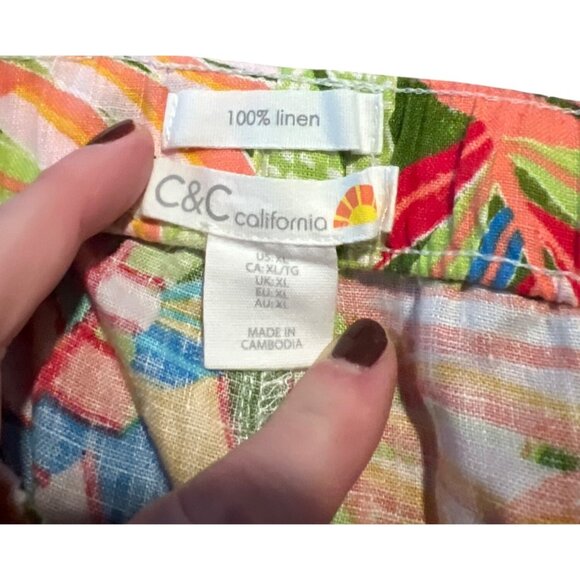 C&C California Womens XL 100% Linen Tropical Print Elastic Waist Shorts - Picture 6 of 7
